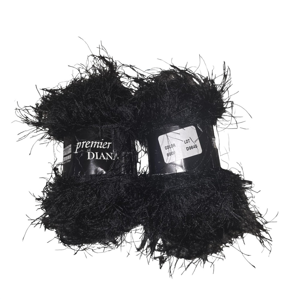 Premier Diana Eyelash Yarn Lot 2 Skeins Black Fun Fur Microfiber Knit Crochet